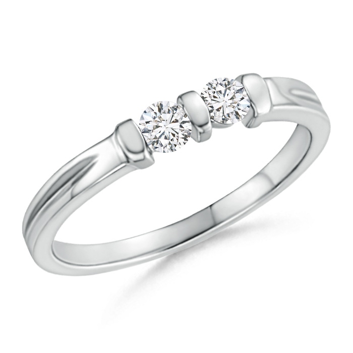 3mm HSI2 Round Two Stone Diamond Ring with Bar Setting in White Gold