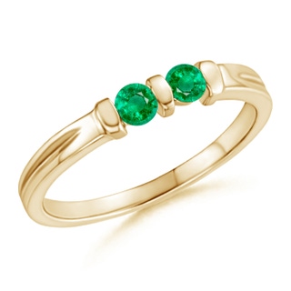 3mm AAA Round Two Stone Emerald Ring with Bar Setting in Yellow Gold