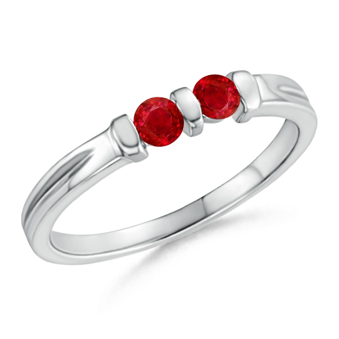 3mm AAA Round Two Stone Ruby Ring with Bar Setting in White Gold