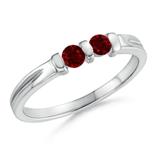 3mm AAAA Round Two Stone Ruby Ring with Bar Setting in P950 Platinum