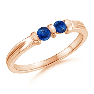 3mm AAA Round Two Stone Blue Sapphire Ring with Bar Setting in Rose Gold