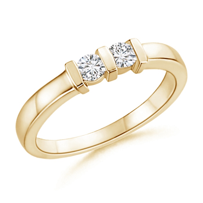 3mm HSI2 Round 2 Stone Diamond Ring with Bar Setting in Yellow Gold