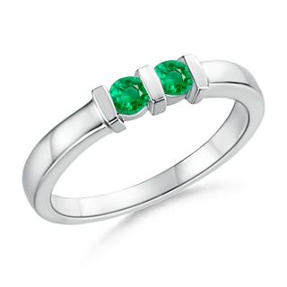 3mm AAA Round 2 Stone Emerald Ring with Bar Setting in 10K White Gold