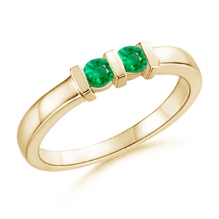 3mm AAA Round 2 Stone Emerald Ring with Bar Setting in Yellow Gold