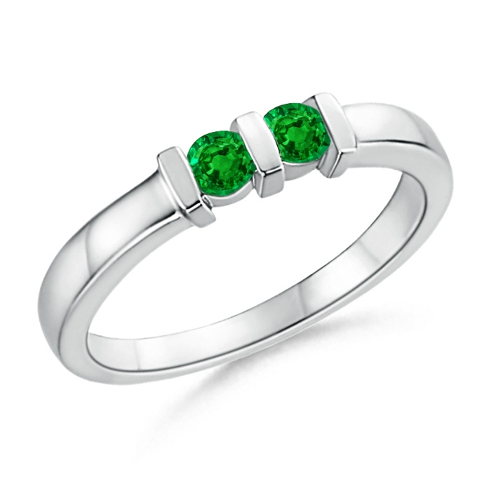 3mm AAAA Round 2 Stone Emerald Ring with Bar Setting in P950 Platinum 