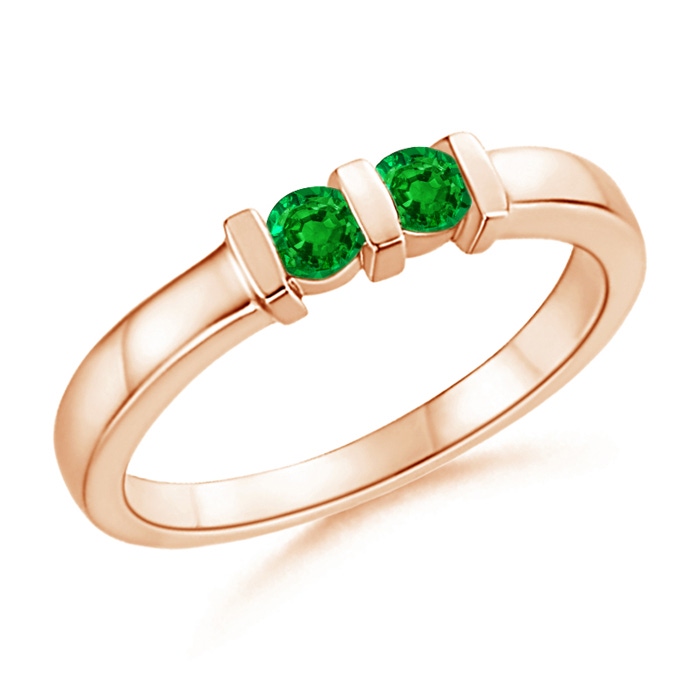 3mm AAAA Round 2 Stone Emerald Ring with Bar Setting in Rose Gold