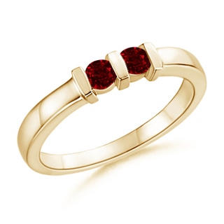 3mm AAAA Round 2 Stone Ruby Ring with Bar Setting in Yellow Gold