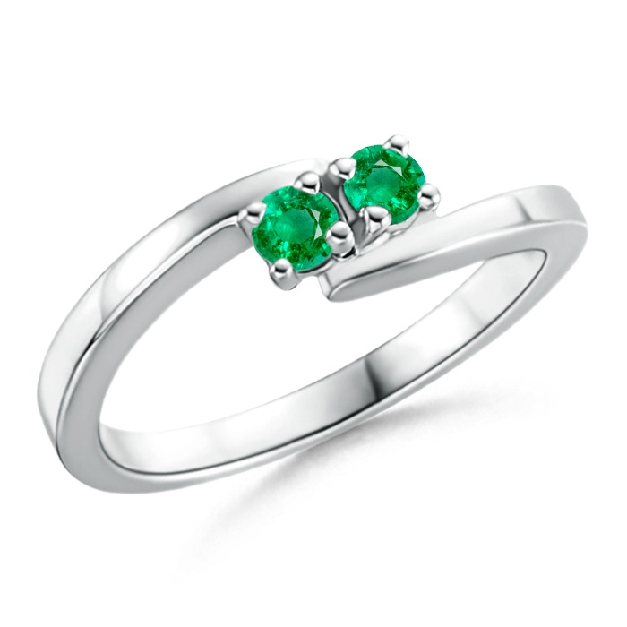 3mm AAA Classic Two Stone Round Emerald Bypass Ring in White Gold 