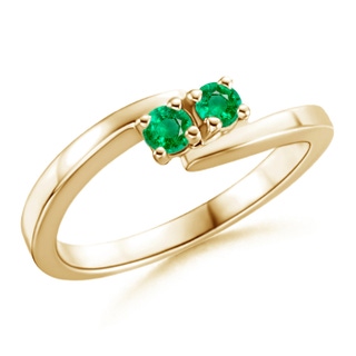3mm AAA Classic Two Stone Round Emerald Bypass Ring in Yellow Gold