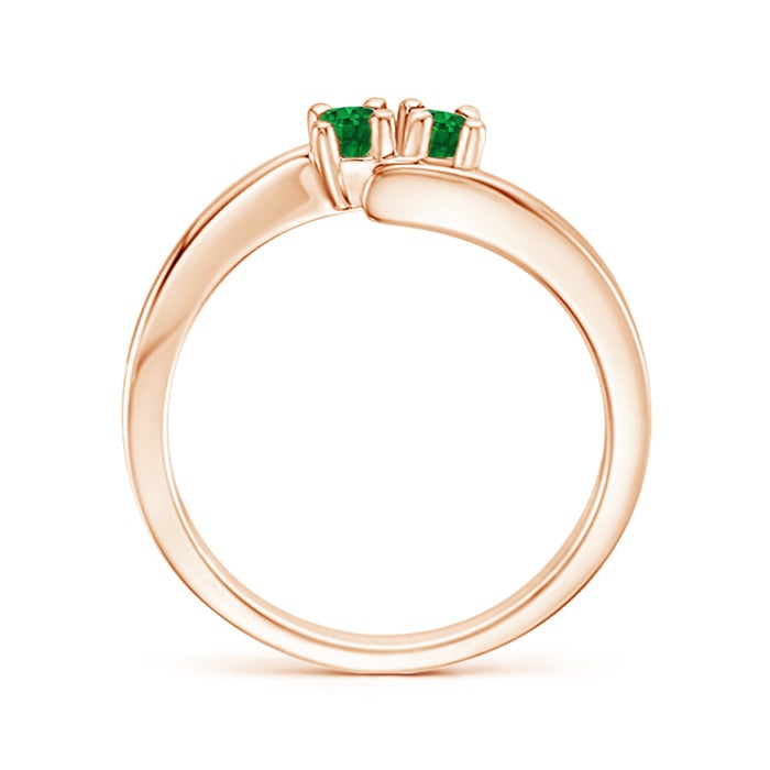 Lab-Grown-Classic Two Stone Round Emerald Bypass Ring