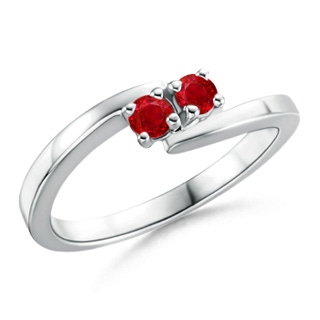 3mm AAA Classic Two Stone Round Ruby Bypass Ring in White Gold