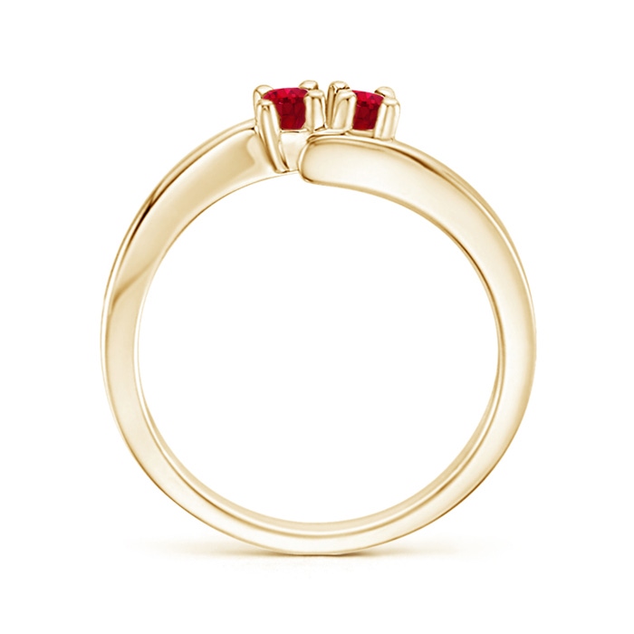3mm AAA Classic Two Stone Round Ruby Bypass Ring in Yellow Gold Product Image