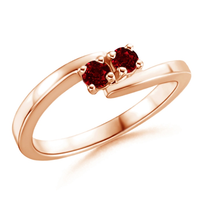 3mm AAAA Classic Two Stone Round Ruby Bypass Ring in Rose Gold