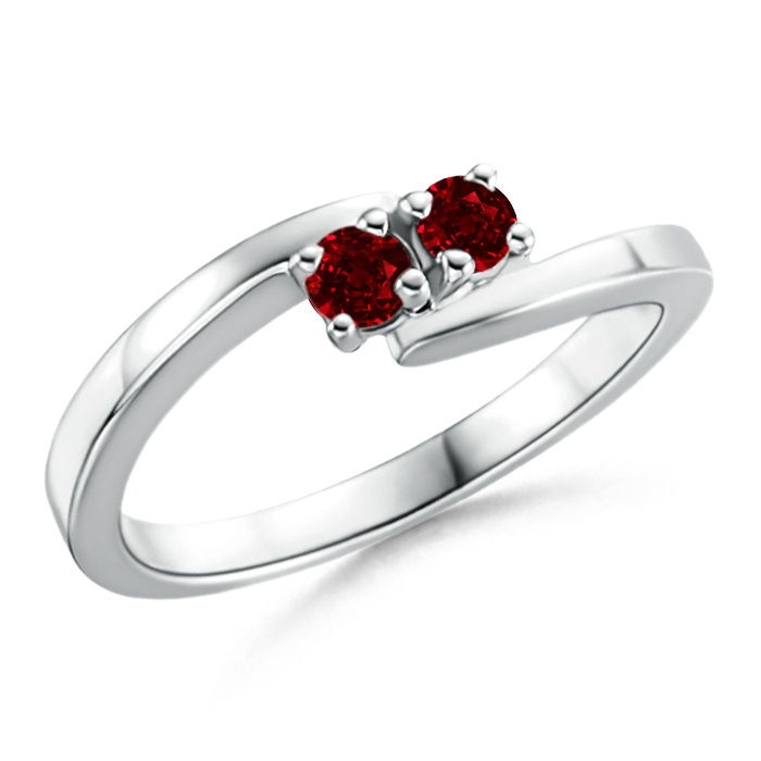 3mm AAAA Classic Two Stone Round Ruby Bypass Ring in White Gold