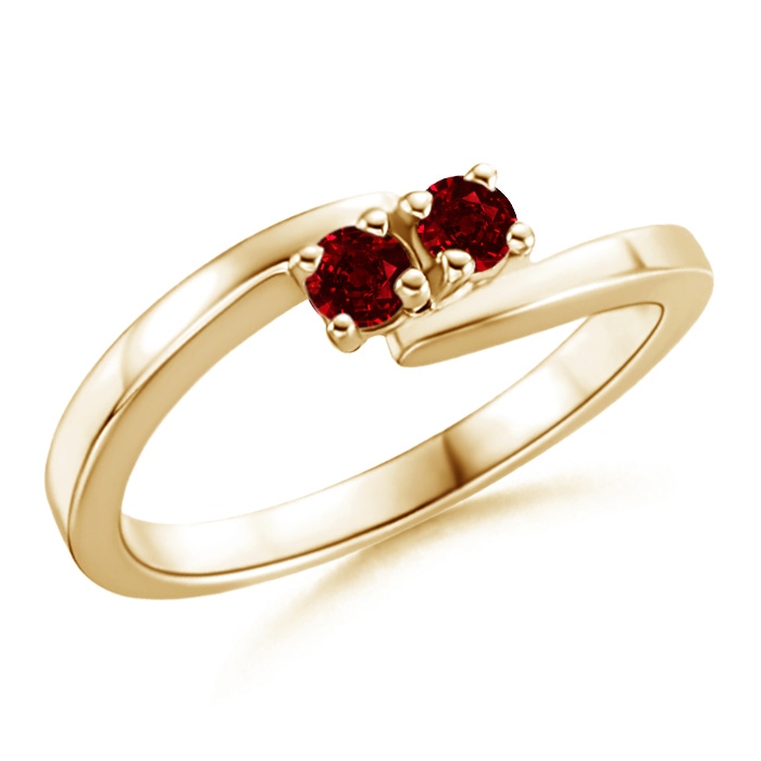 3mm AAAA Classic Two Stone Round Ruby Bypass Ring in Yellow Gold