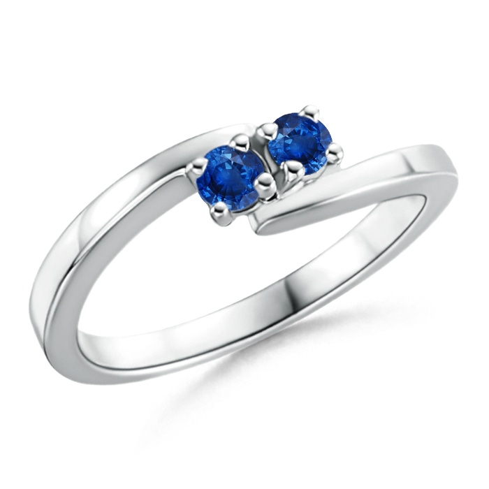 3mm AAA Classic Two Stone Round Blue Sapphire Bypass Ring in White Gold