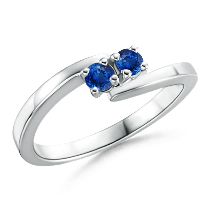 3mm AAA Classic Two Stone Round Blue Sapphire Bypass Ring in White Gold 