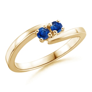 3mm AAA Classic Two Stone Round Blue Sapphire Bypass Ring in Yellow Gold