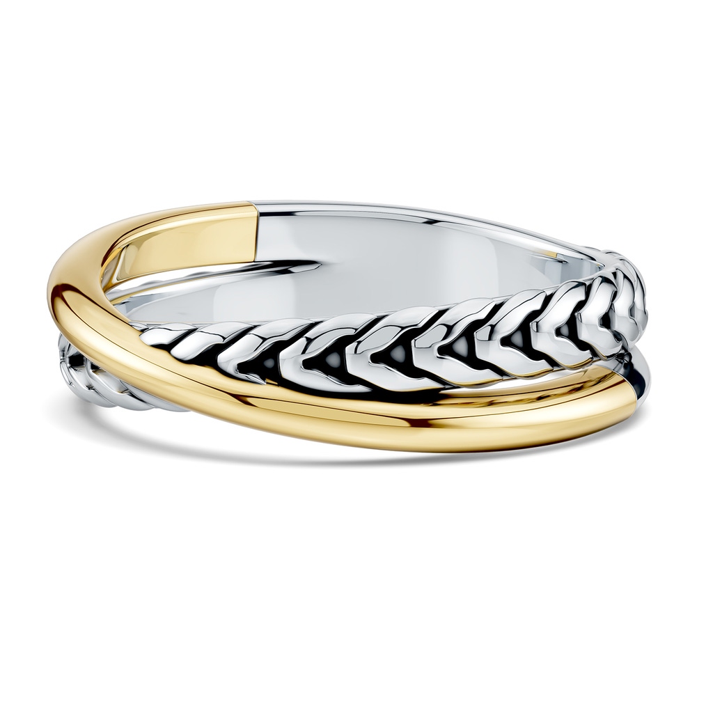 5.5 Oxidized Sterling Silver and 18K Yellow Gold Criss-Cross Comfort Fit Band in  Sterling Silver & 18K Yellow Gold - side 199