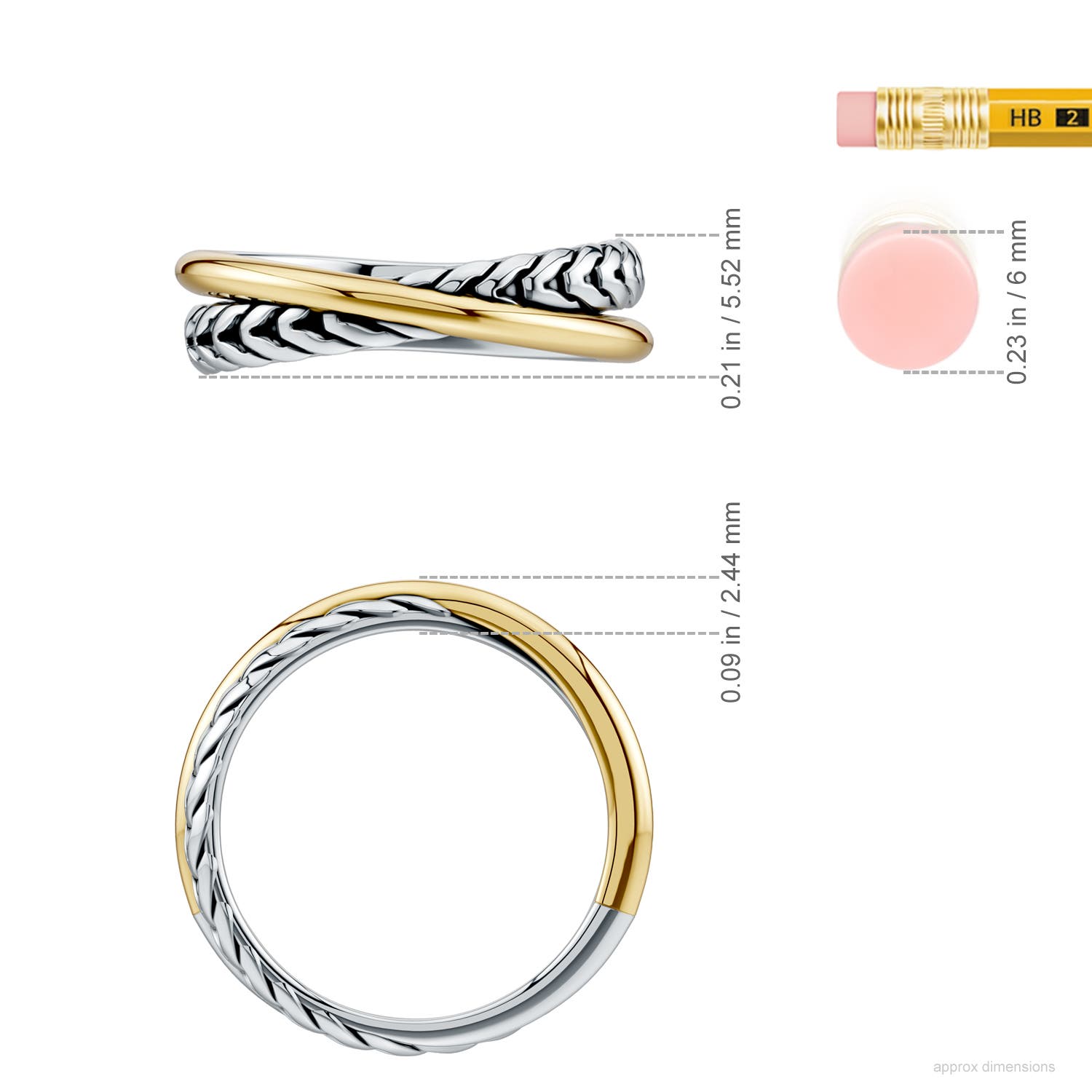 Oxidized Sterling Silver and 18K Yellow Gold Criss-Cross Comfort