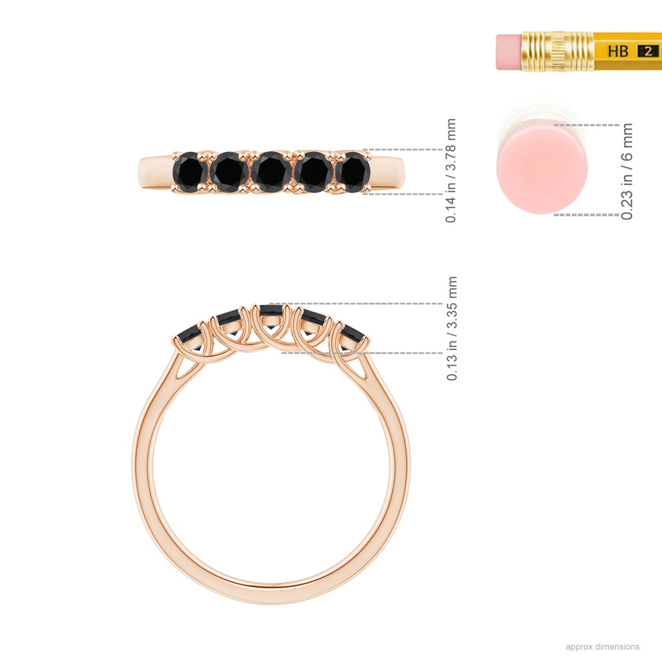 2.8mm AA Half Eternity Five Stone Enhanced Black Diamond Wedding Ring in Rose Gold ruler