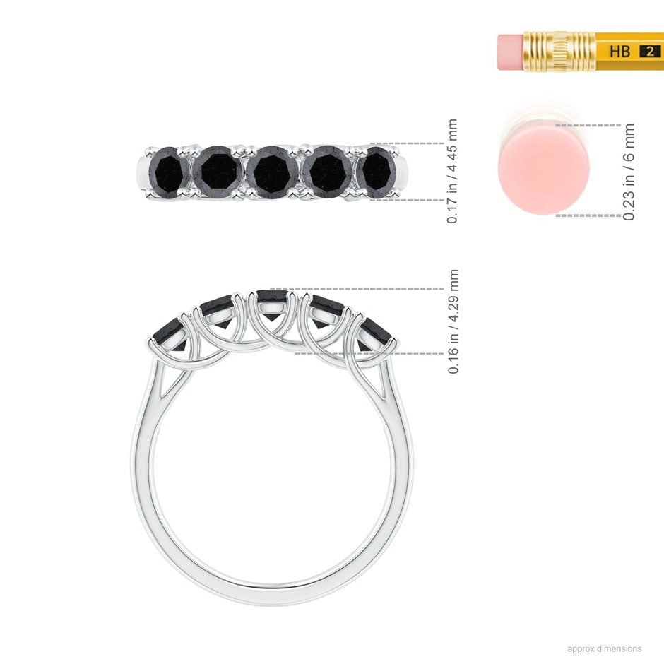 3.8mm A Half Eternity Five Stone Enhanced Black Diamond Wedding Ring in White Gold ruler