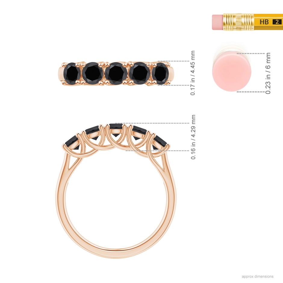 3.8mm AA Half Eternity Five Stone Enhanced Black Diamond Wedding Ring in Rose Gold ruler