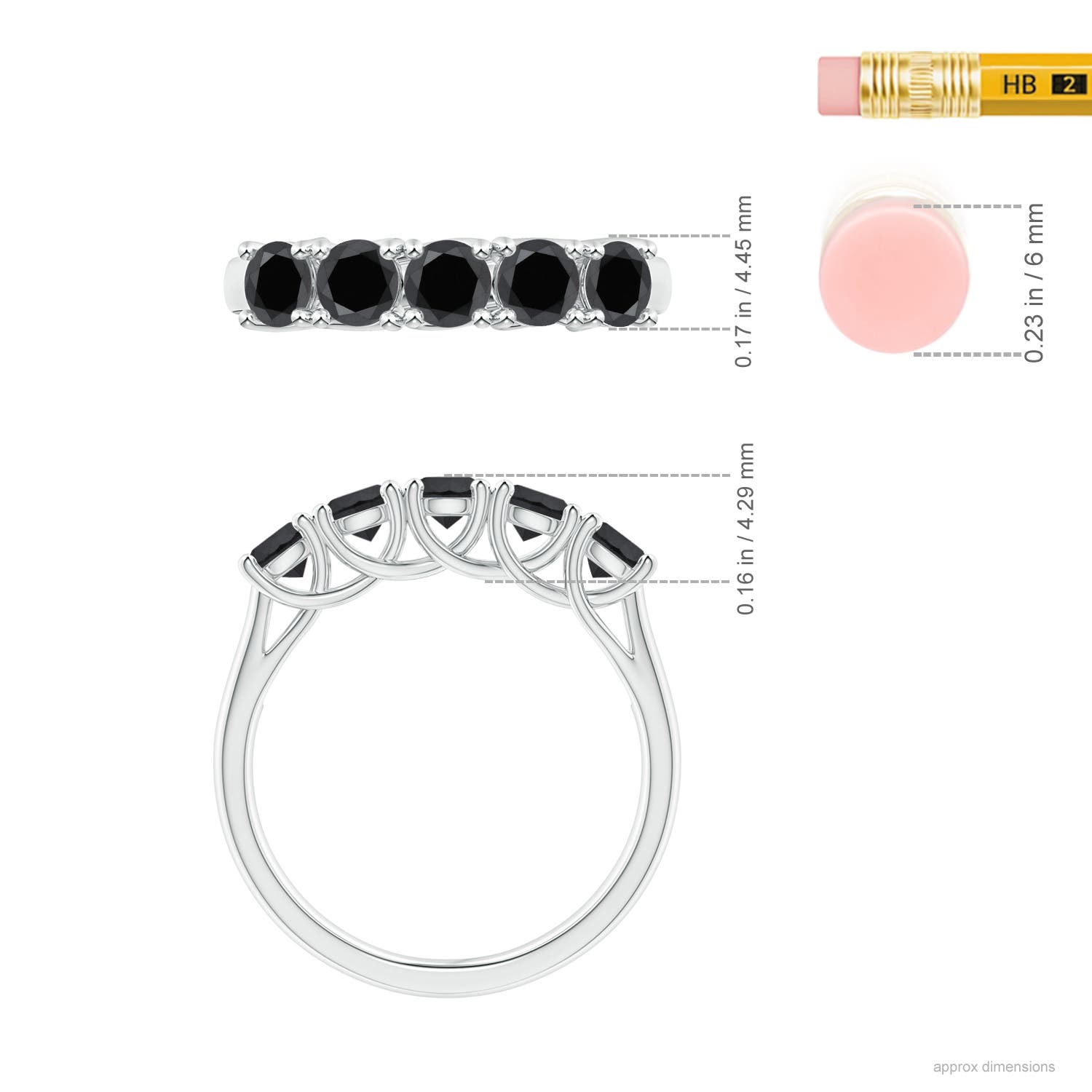 3.8mm AA Half Eternity Five Stone Enhanced Black Diamond Wedding Ring in White Gold - ruler