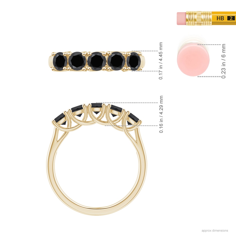 3.8mm AA Half Eternity Five Stone Enhanced Black Diamond Wedding Ring in Yellow Gold ruler