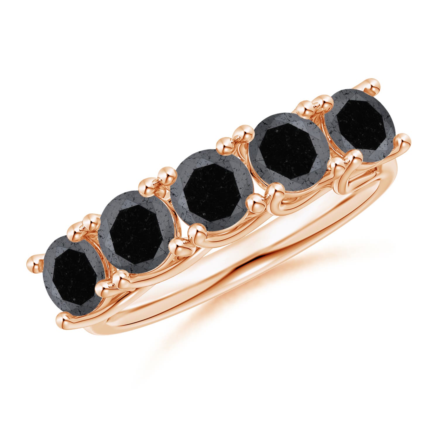 4.5mm A Half Eternity Five Stone Enhanced Black Diamond Wedding Ring in 18K Rose Gold