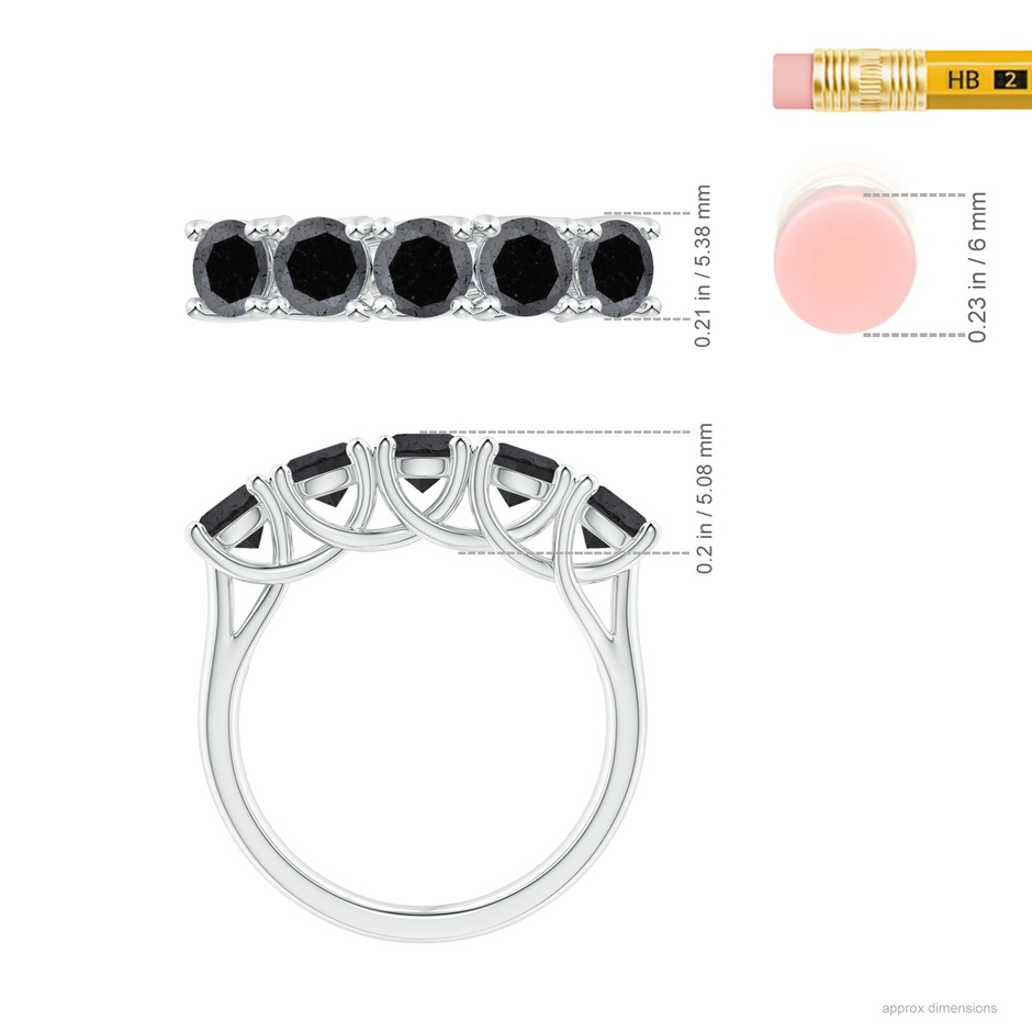 4.5mm A Half Eternity Five Stone Enhanced Black Diamond Wedding Ring in 18K White Gold ruler