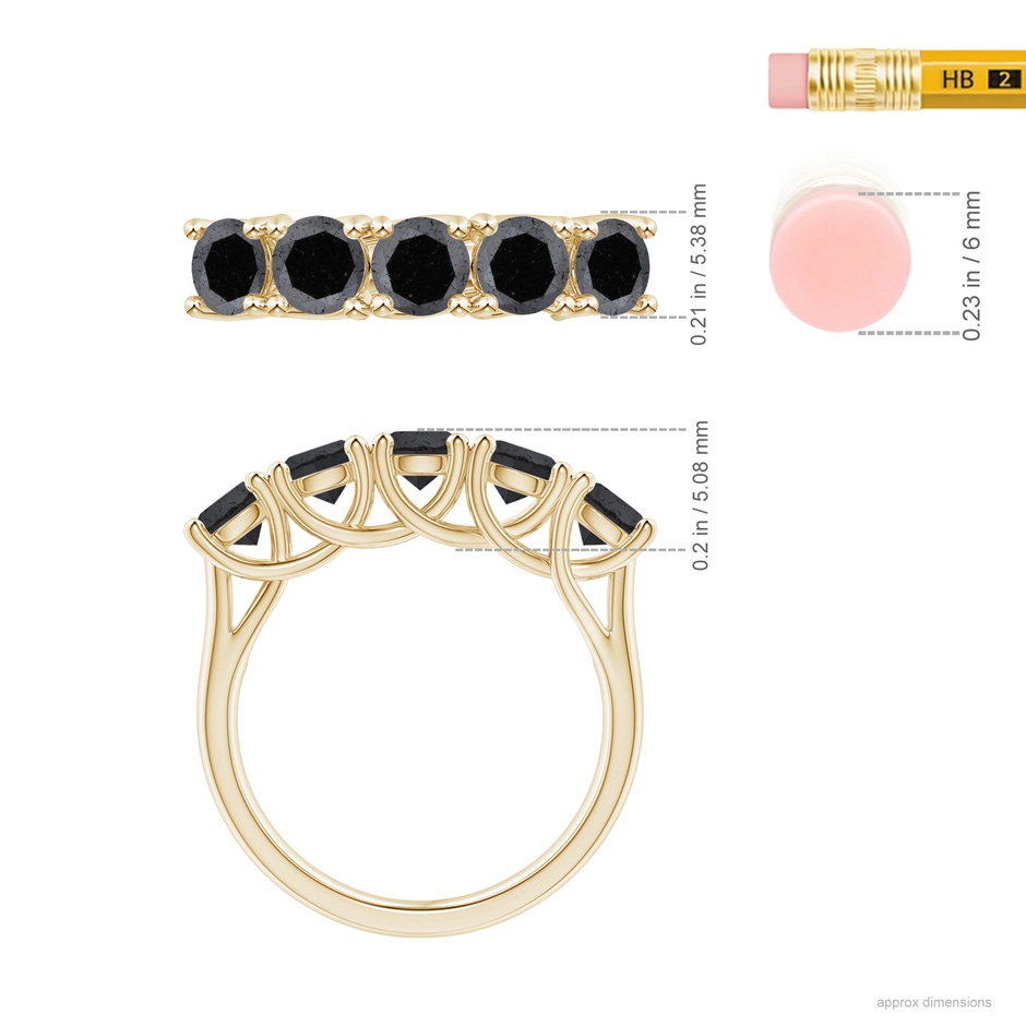 4.5mm A Half Eternity Five Stone Enhanced Black Diamond Wedding Ring in Yellow Gold ruler