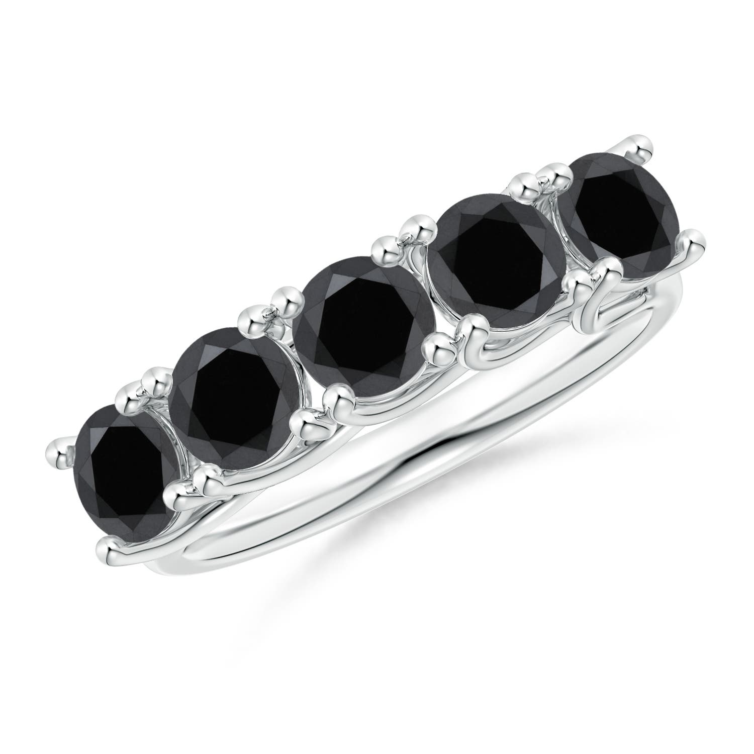 4.5mm AA Half Eternity Five Stone Enhanced Black Diamond Wedding Ring in 18K White Gold