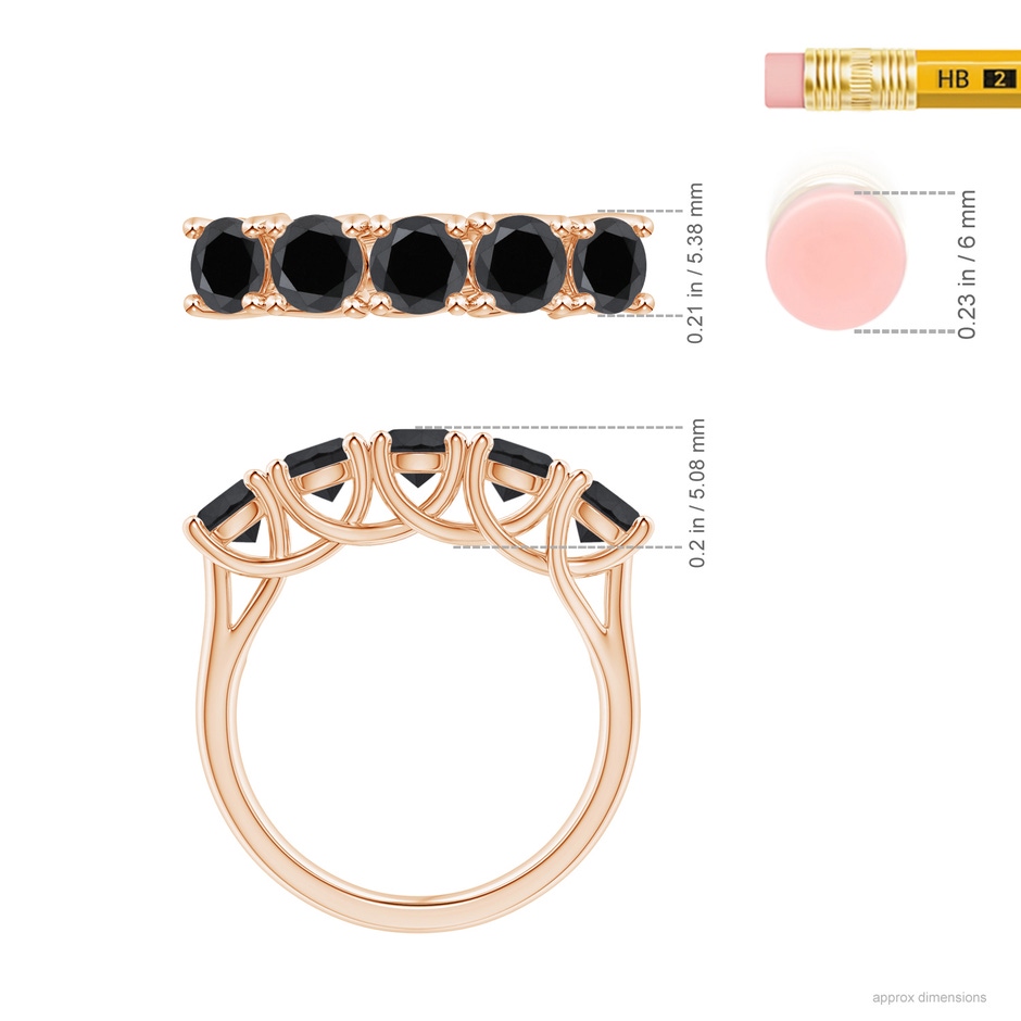 4.5mm AA Half Eternity Five Stone Enhanced Black Diamond Wedding Ring in Rose Gold ruler