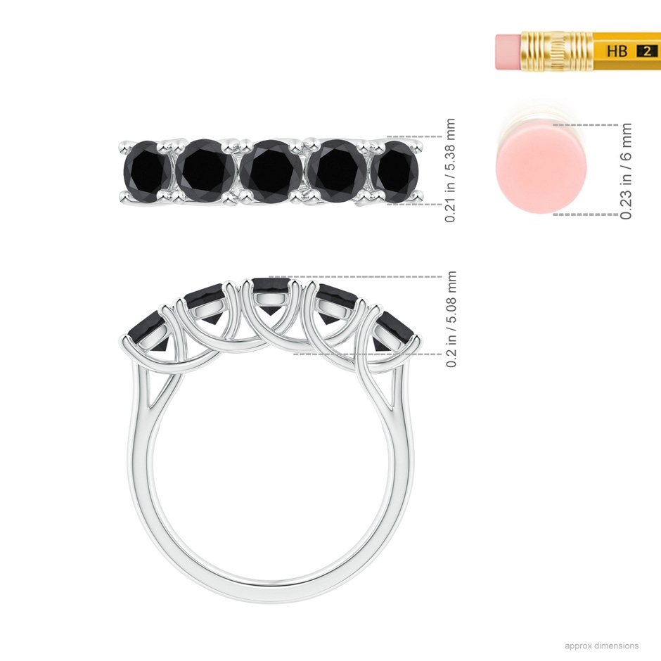 4.5mm AA Half Eternity Five Stone Enhanced Black Diamond Wedding Ring in White Gold ruler