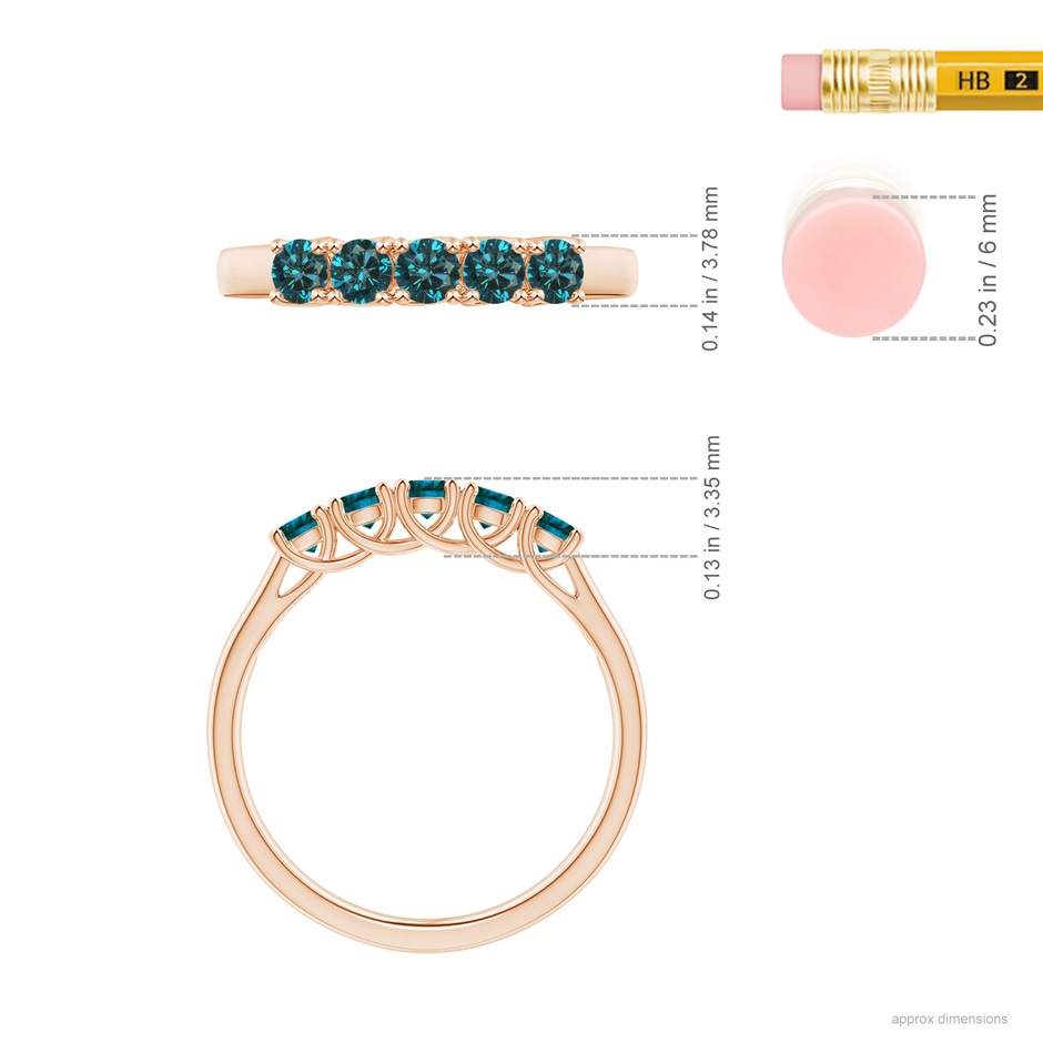 2.8mm AA Half Eternity Five Stone Enhanced Blue Diamond Wedding Ring in Rose Gold ruler