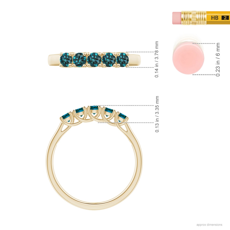 2.8mm AA Half Eternity Five Stone Enhanced Blue Diamond Wedding Ring in Yellow Gold ruler