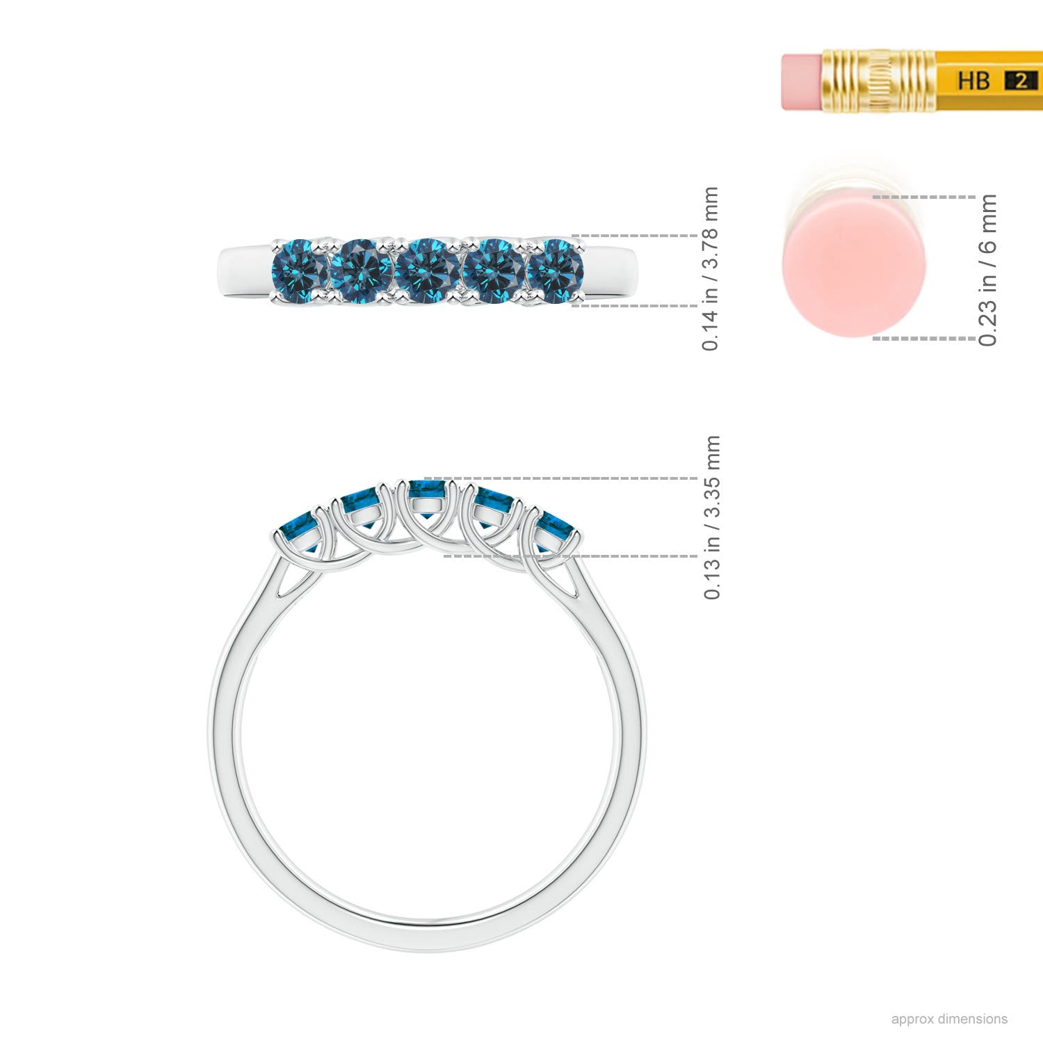 2.8mm AAA Half Eternity Five Stone Enhanced Blue Diamond Wedding Ring in P950 Platinum - ruler