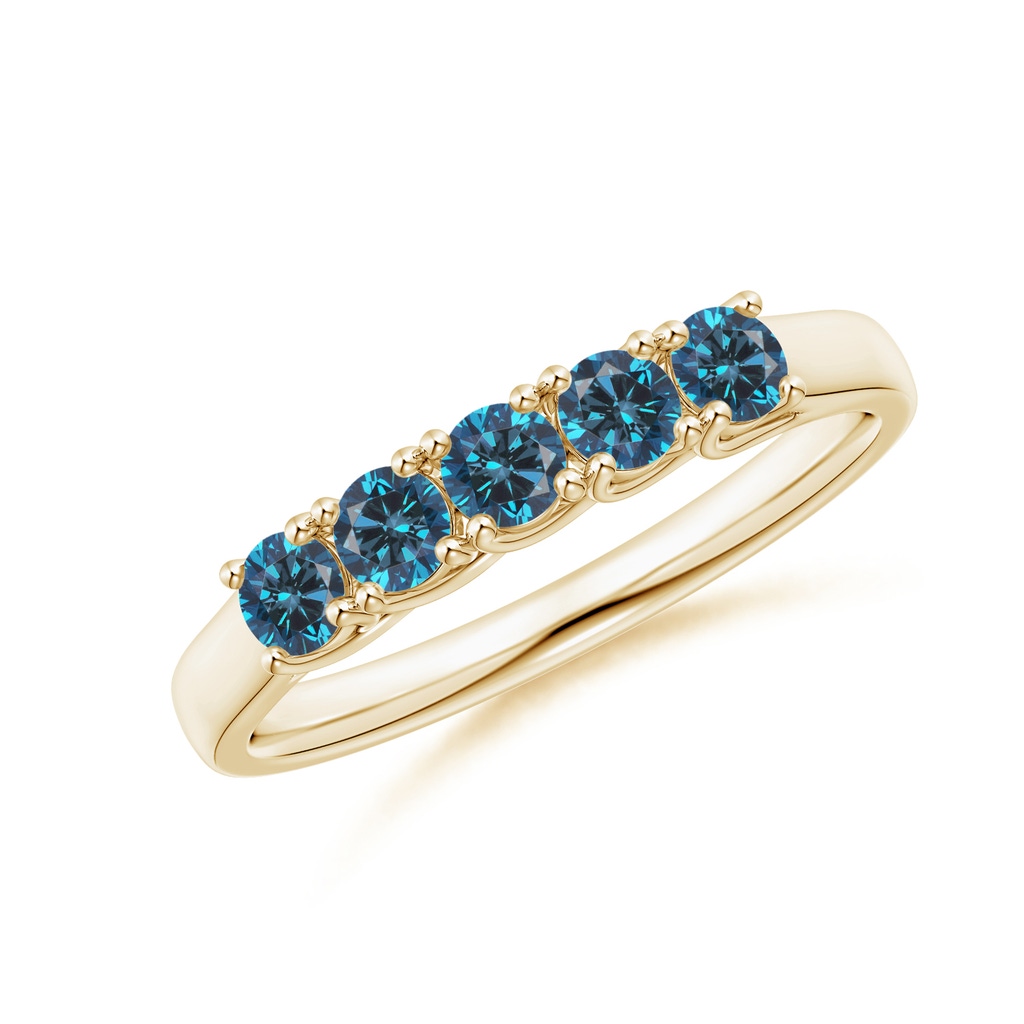 2.8mm AAA Half Eternity Five Stone Enhanced Blue Diamond Wedding Ring in Yellow Gold