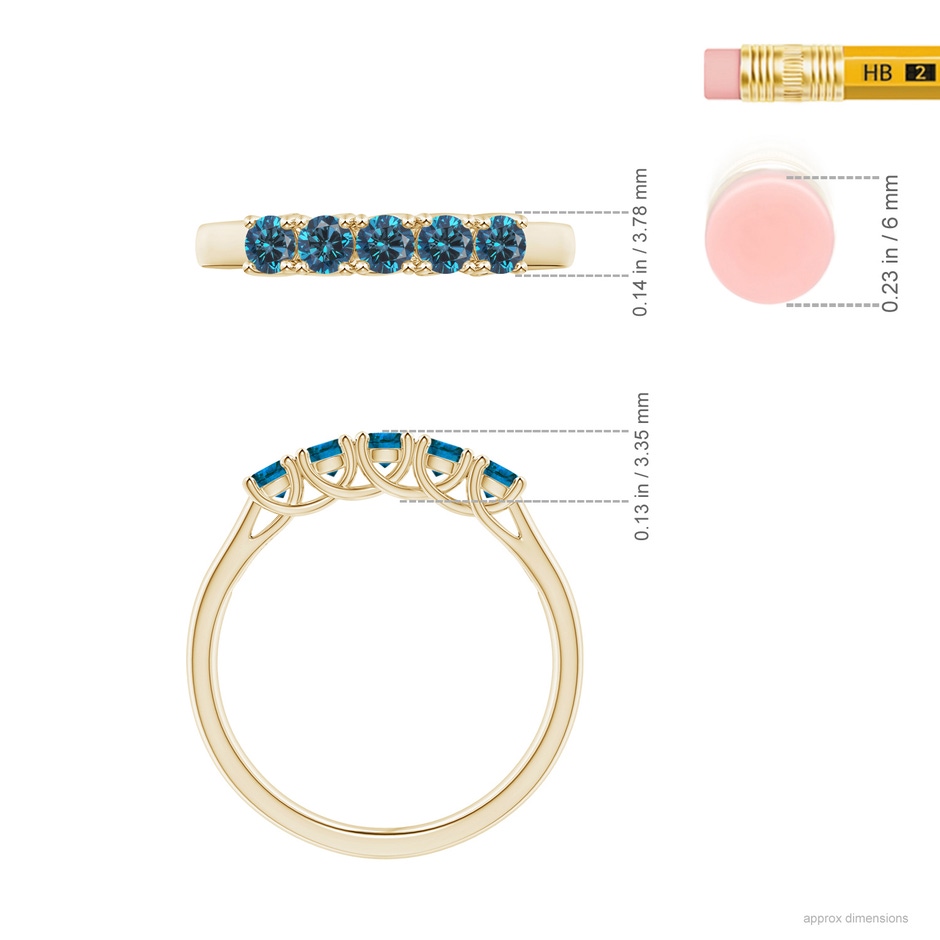 2.8mm AAA Half Eternity Five Stone Enhanced Blue Diamond Wedding Ring in Yellow Gold ruler
