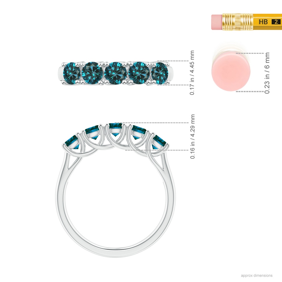 3.8mm AA Half Eternity Five Stone Enhanced Blue Diamond Wedding Ring in P950 Platinum ruler