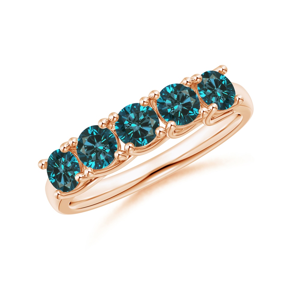 3.8mm AA Half Eternity Five Stone Enhanced Blue Diamond Wedding Ring in Rose Gold 