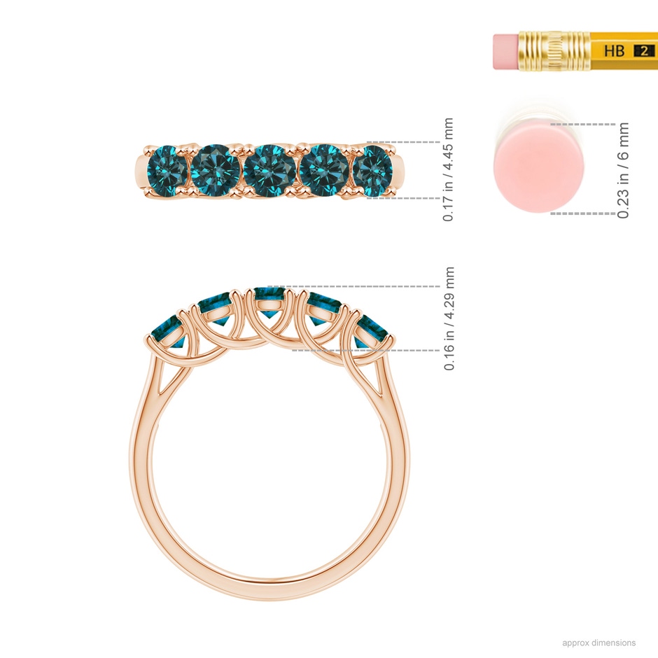 3.8mm AA Half Eternity Five Stone Enhanced Blue Diamond Wedding Ring in Rose Gold ruler