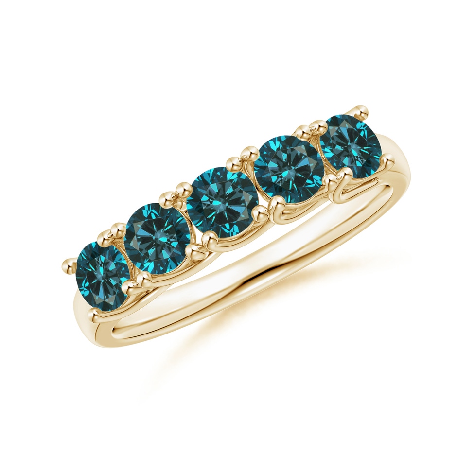3.8mm AA Half Eternity Five Stone Enhanced Blue Diamond Wedding Ring in Yellow Gold 
