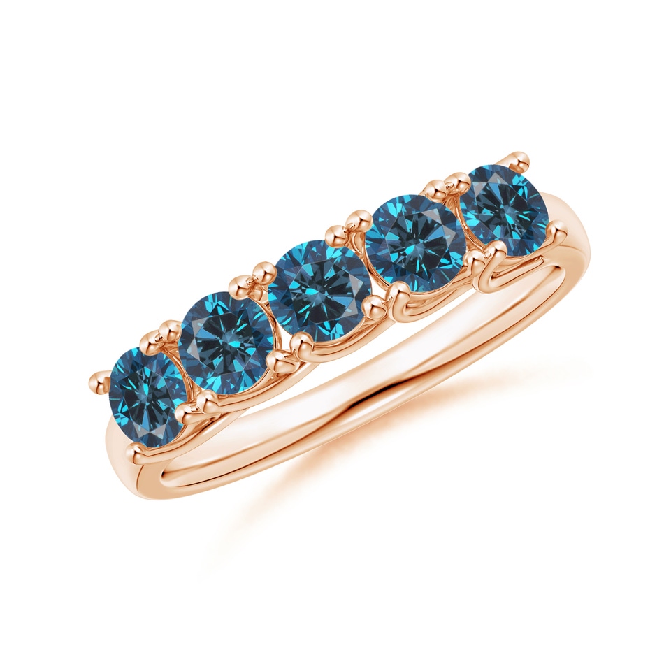 3.8mm AAA Half Eternity Five Stone Enhanced Blue Diamond Wedding Ring in Rose Gold 