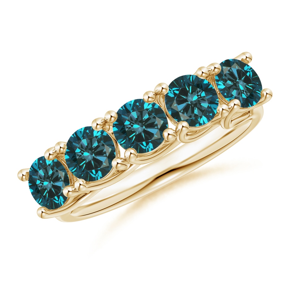 4.5mm AA Half Eternity Five Stone Enhanced Blue Diamond Wedding Ring in Yellow Gold 