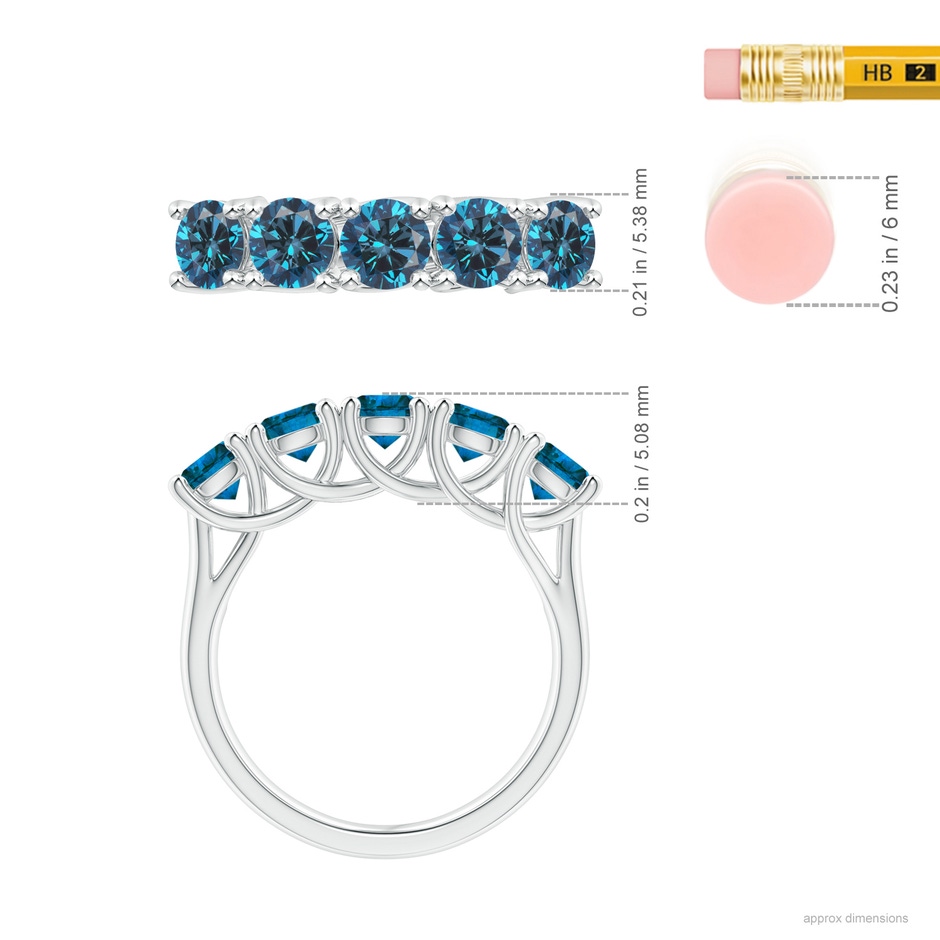 4.5mm AAA Half Eternity Five Stone Enhanced Blue Diamond Wedding Ring in P950 Platinum ruler