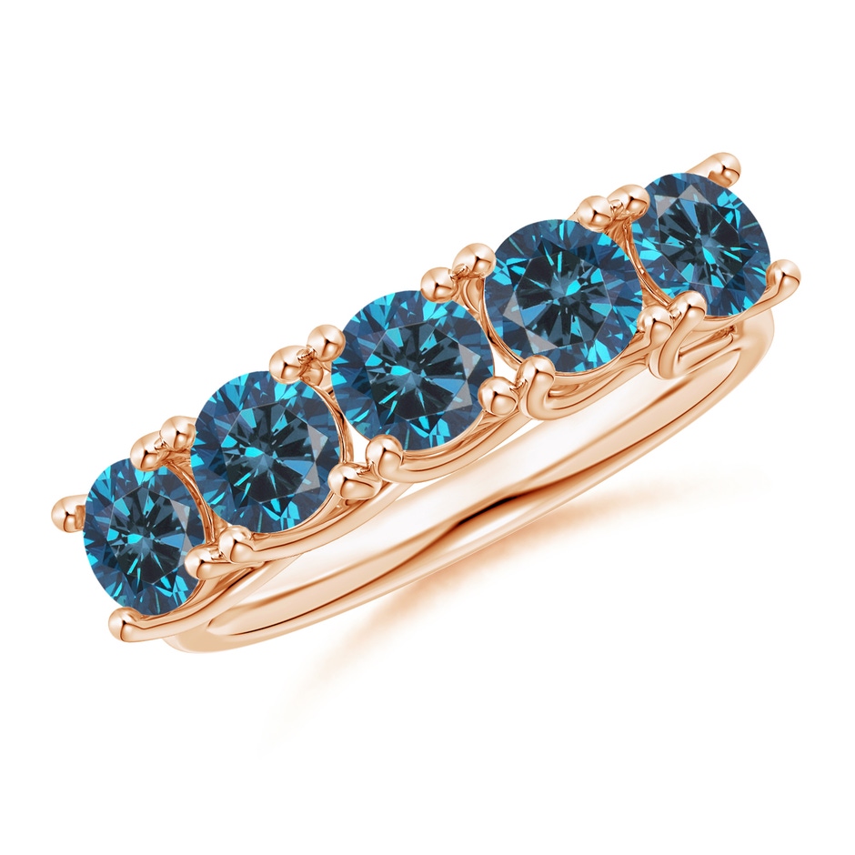 4.5mm AAA Half Eternity Five Stone Enhanced Blue Diamond Wedding Ring in Rose Gold 