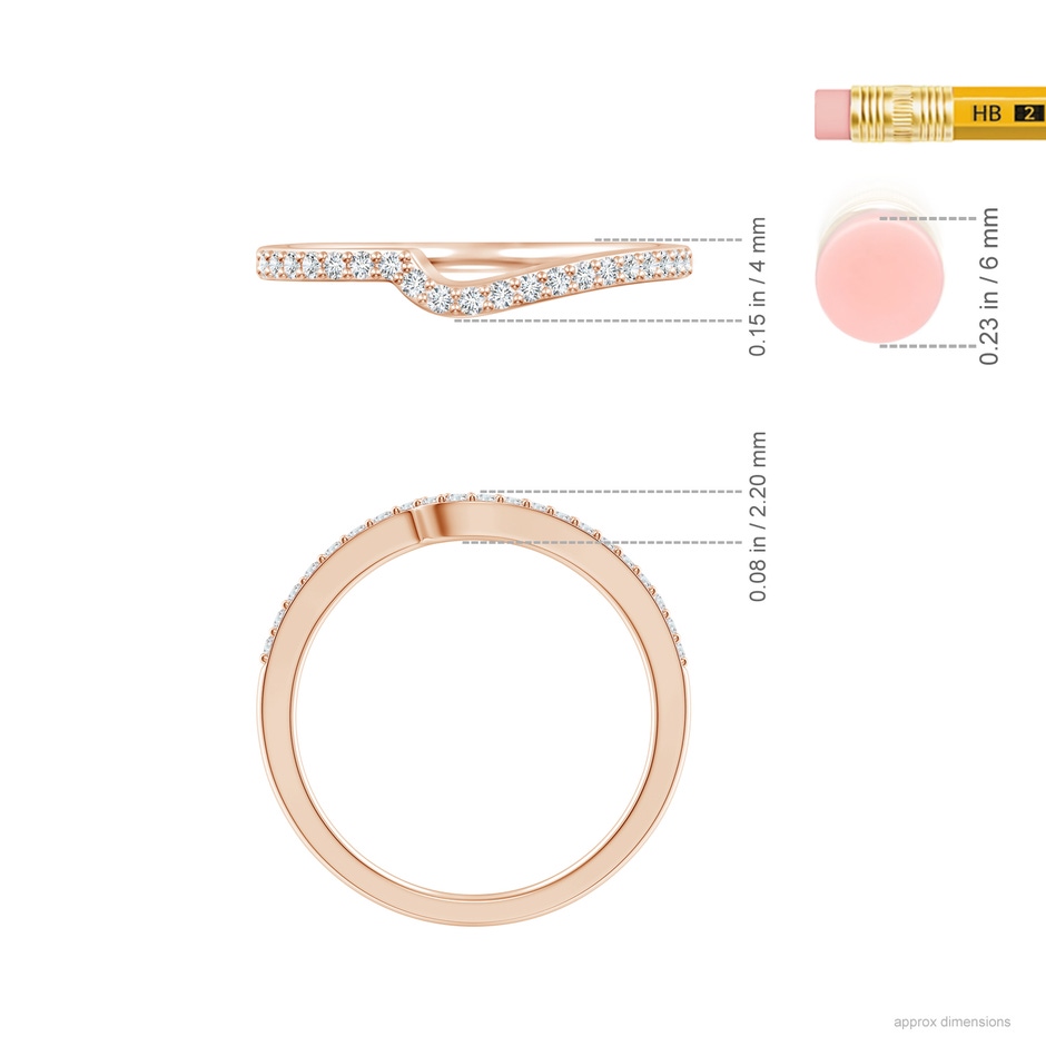 1.2mm GHVS Curved Classic Diamond Half Eternity Wedding Ring in 18K Rose Gold ruler