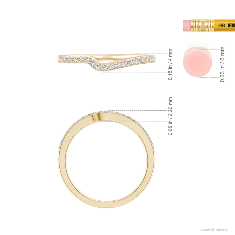 1.2mm HSI2 Curved Classic Diamond Half Eternity Wedding Ring in Yellow Gold ruler